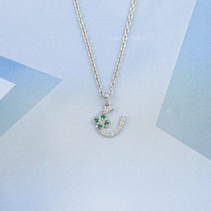 Round Green Gemstone Leaf Charm Pendant