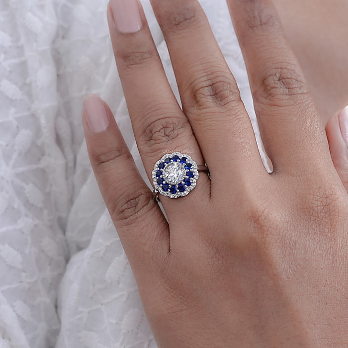 Old European Round Cut Sapphire Halo Engagement Ring