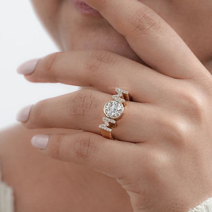 mom initial letter round lab diamond customized mother's ring on model's finger