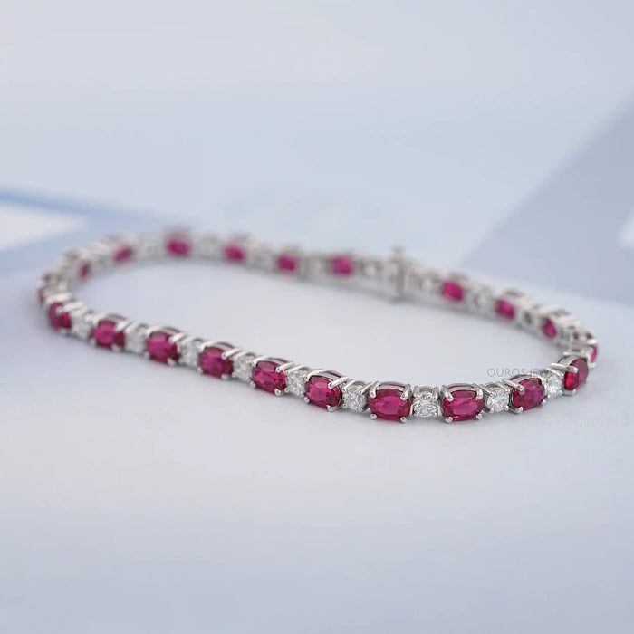 Pink Oval Lab-Created Ruby Tennis Bracelet