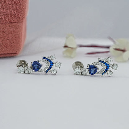 Sapphire Heart And Round Cut Cluster Drop Dangle Earrings Earrings