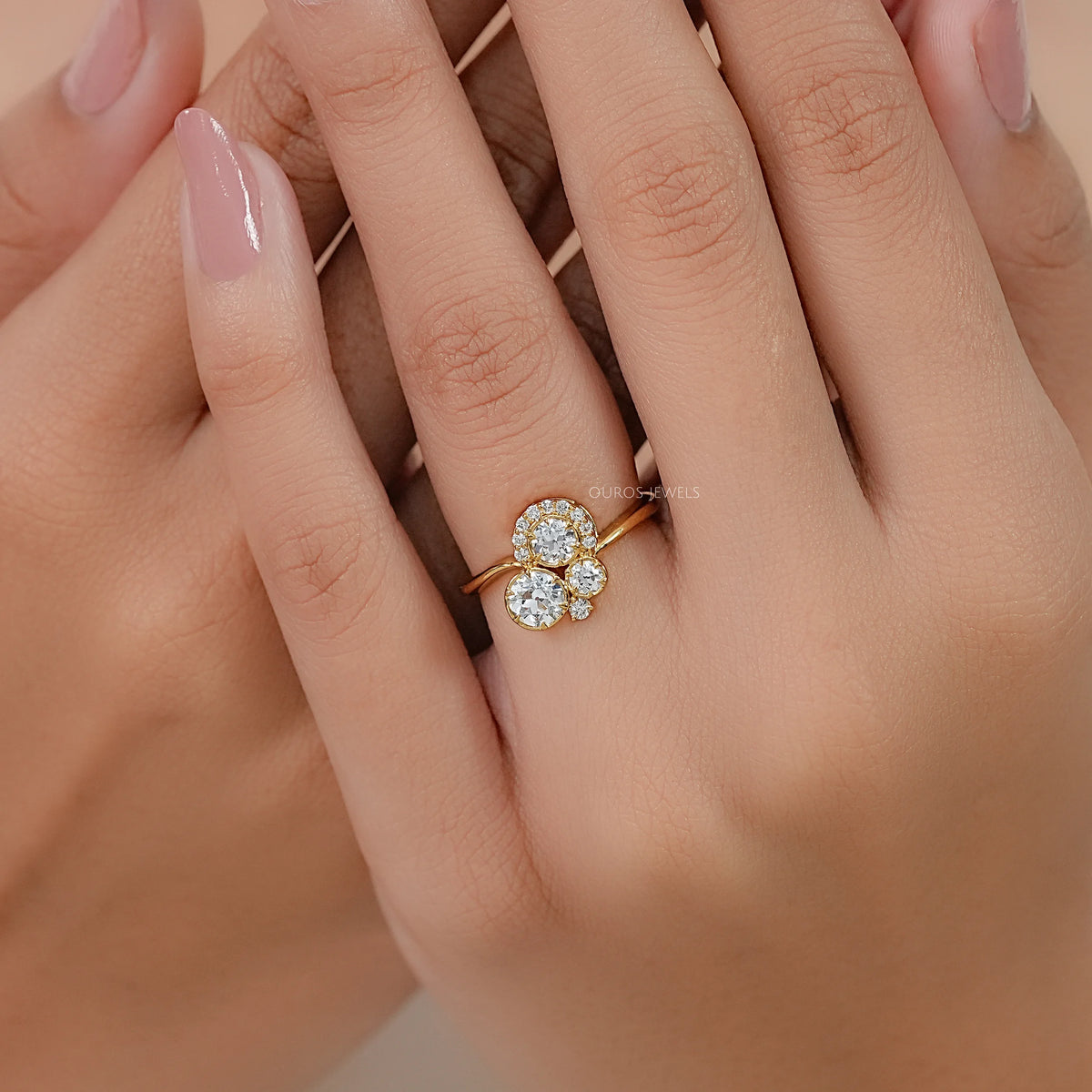 OEC Round Lab Diamond Cluster Engagement Ring