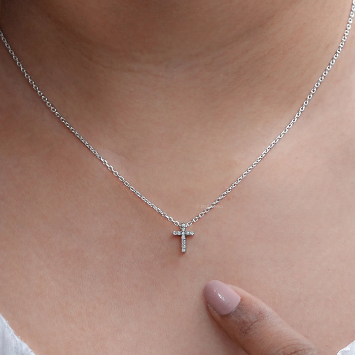 Round Lab Grown Diamond Cross Pendant 