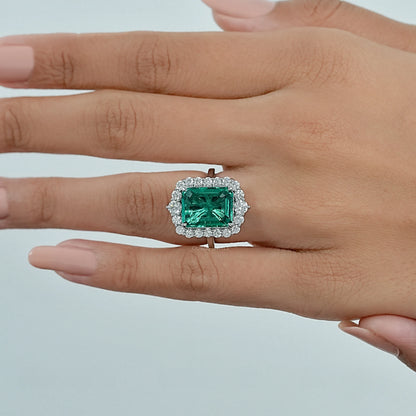 Green Emerald Gemstone Halo Engagement Ring