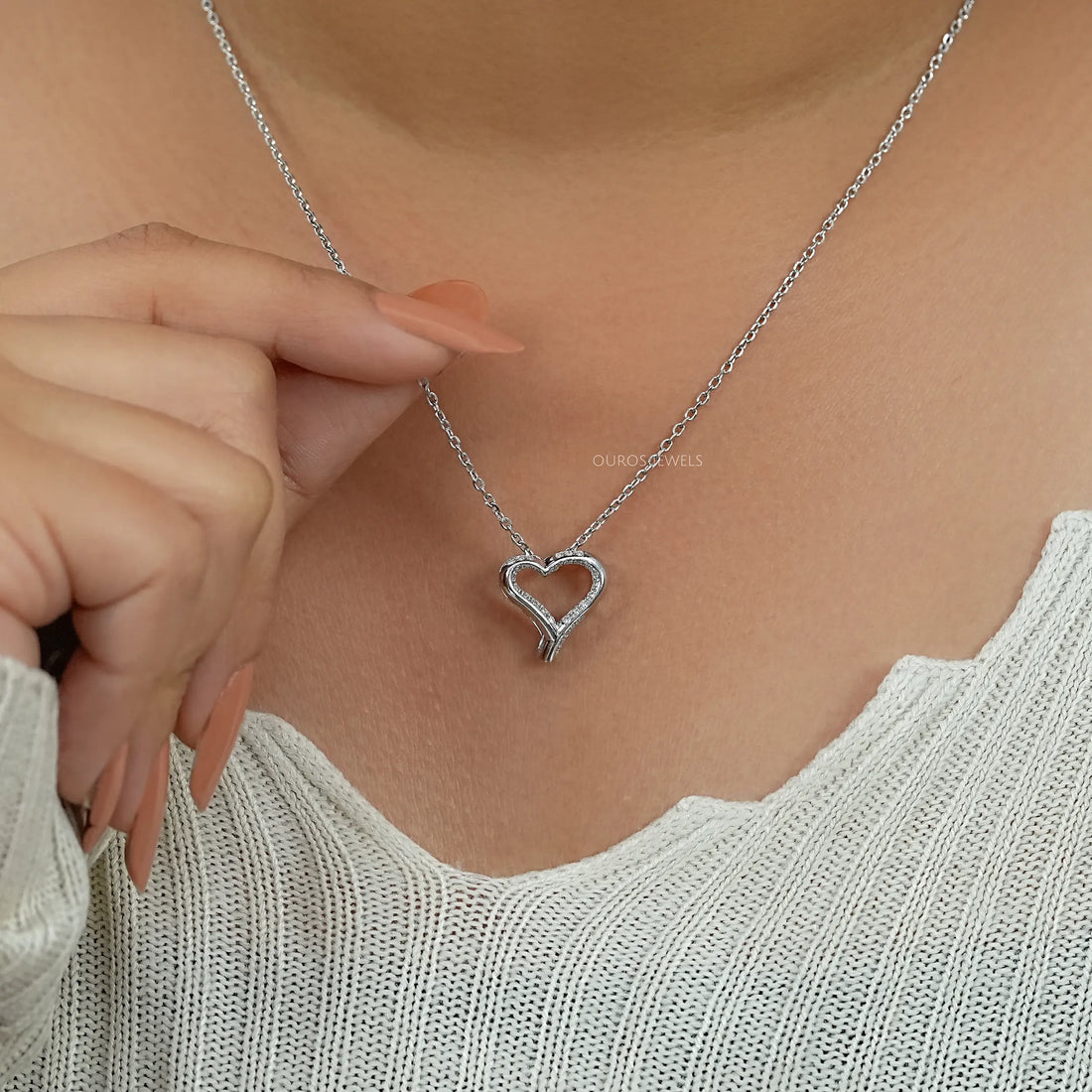 Open Heart Round Lab Diamond Pendant Necklaces