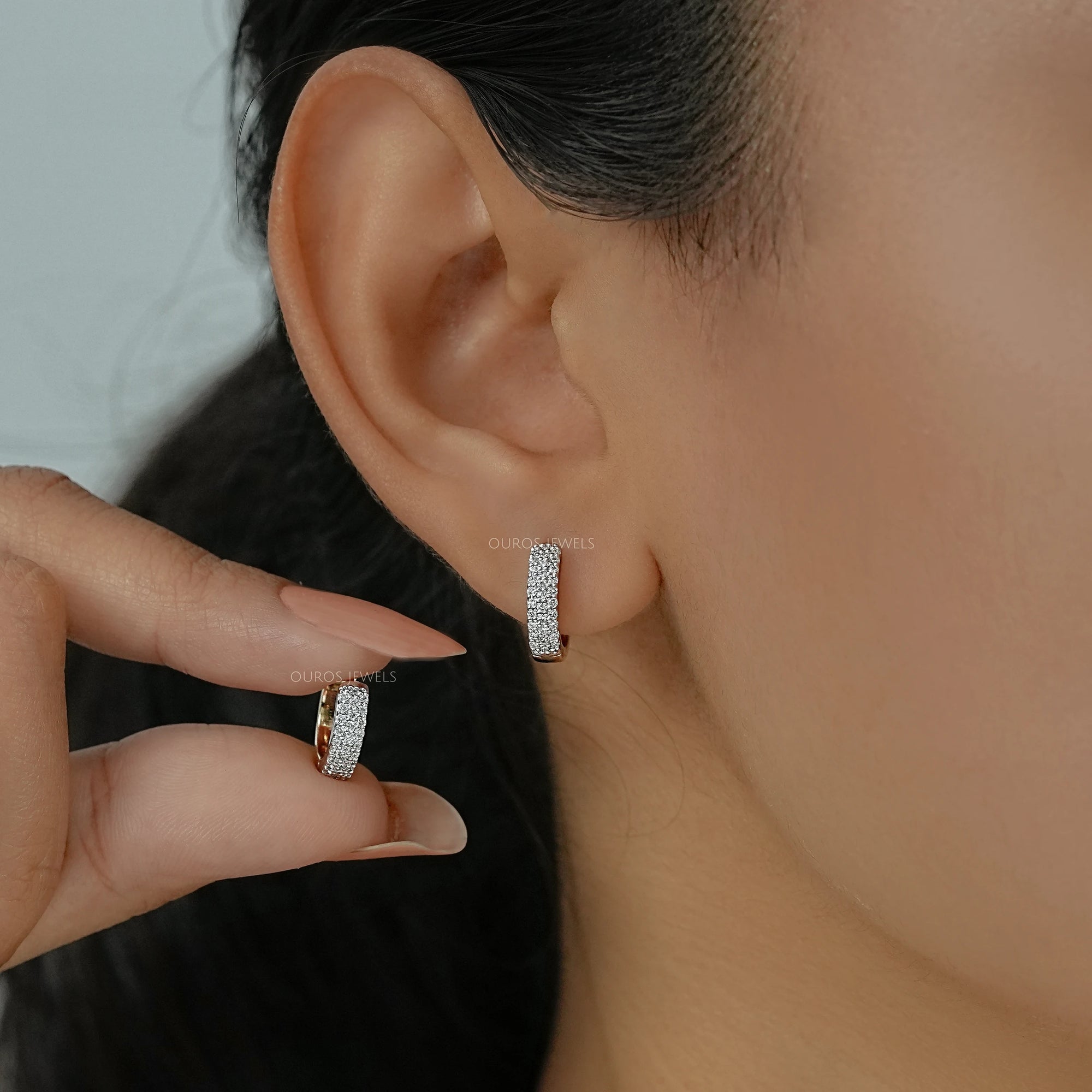 Round Lab Diamond Pave Set Huggie Earrings Earrings