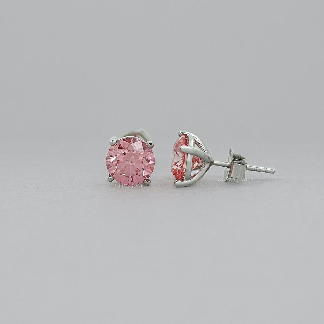 Pink And Blue Round Diamond Stud Earrings Earring
