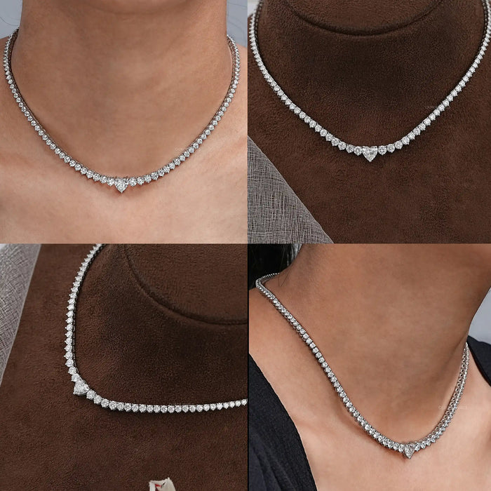 Heart And Round Lab Diamond Tennis Necklace 