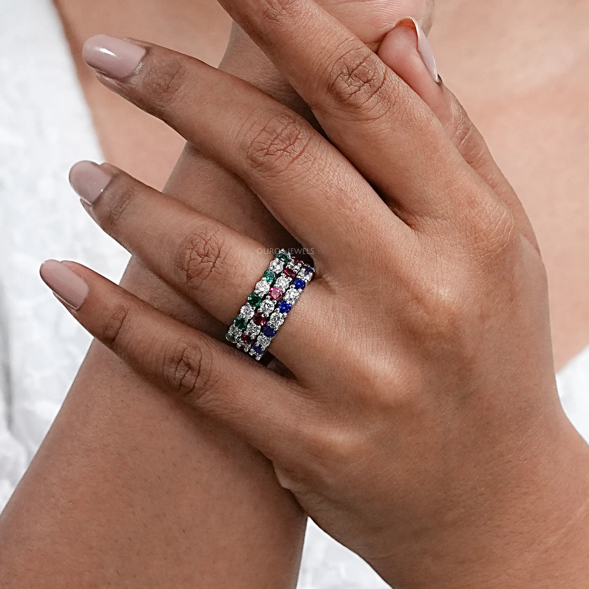 Round Lab Gemstone Alternative Wedding Band Ring