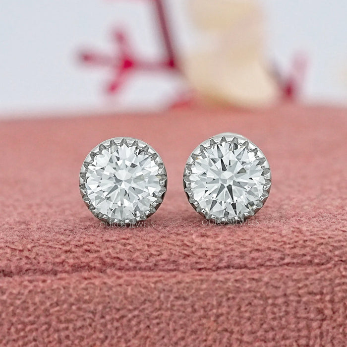 Round Lab Diamond Milgrain Stud Earrings