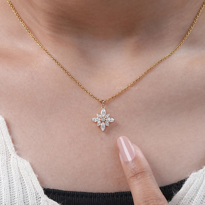 Marquise Cut Bezel Set Cluster Diamond Pendant
