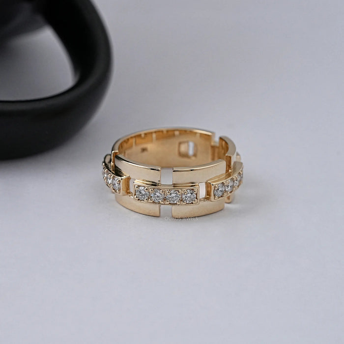 Yellow Gold Round Cut Lab Diamond Wedding Band 