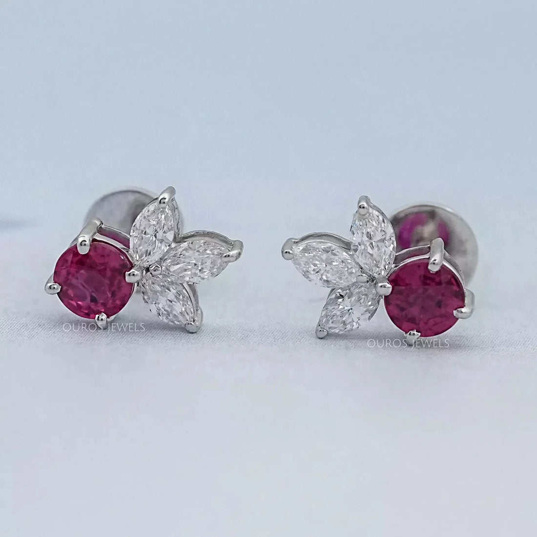 Ruby Round And Marquise Lab Diamond Stud Earrings Earrings