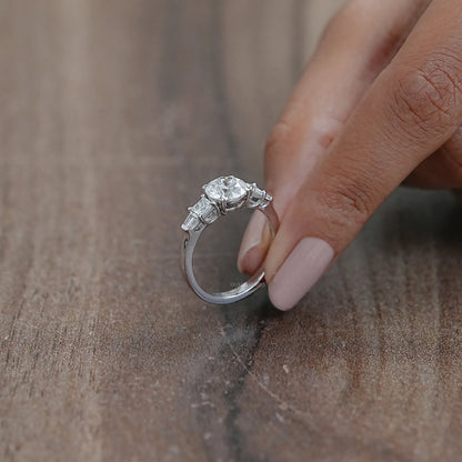 Round And Princess Diamond Seven Stone Engagement Ring Rings