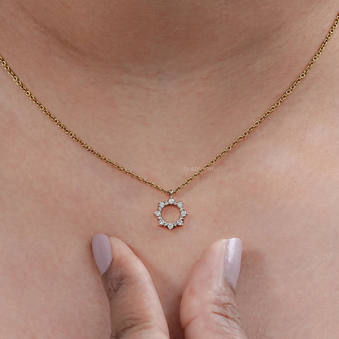 Round Diamond Sun Outline Circle Pendant