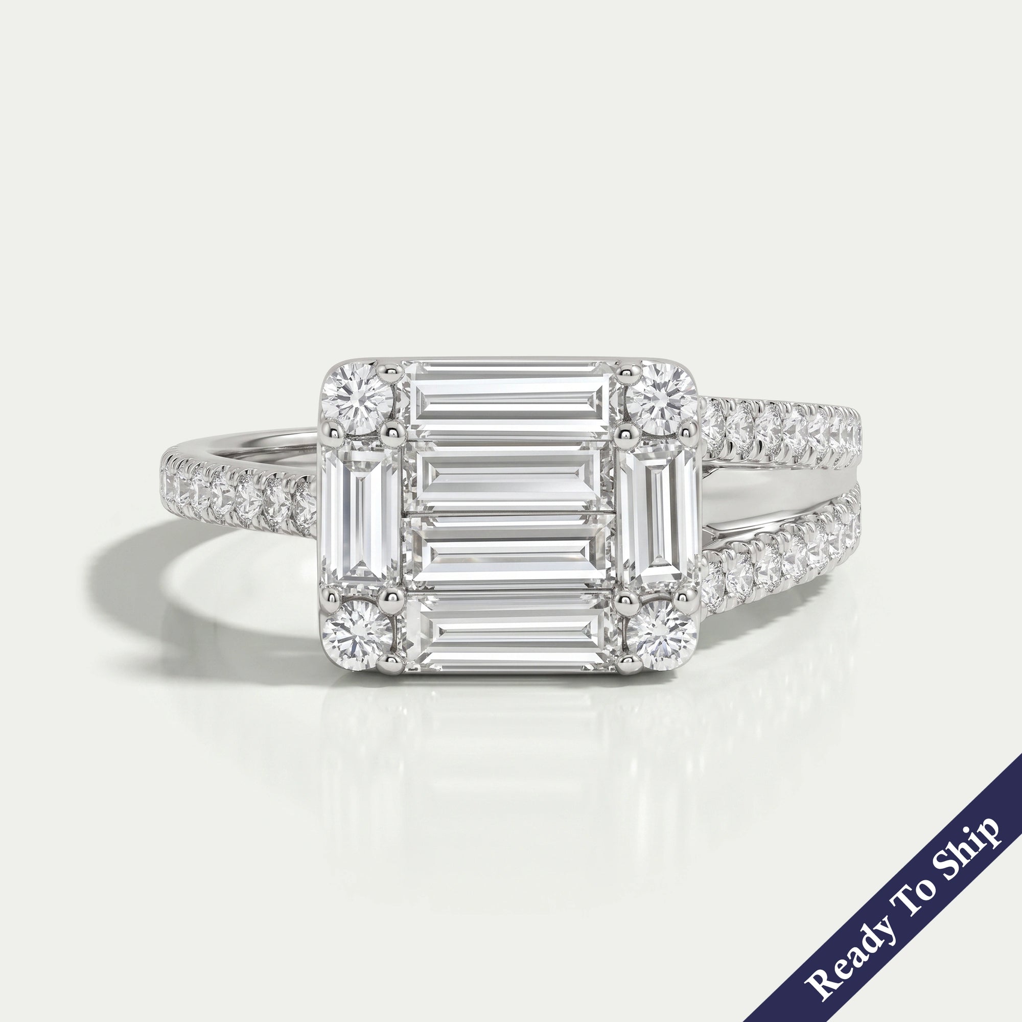 Round and Baguette Cut Lab Grown Diamond Wedding Band