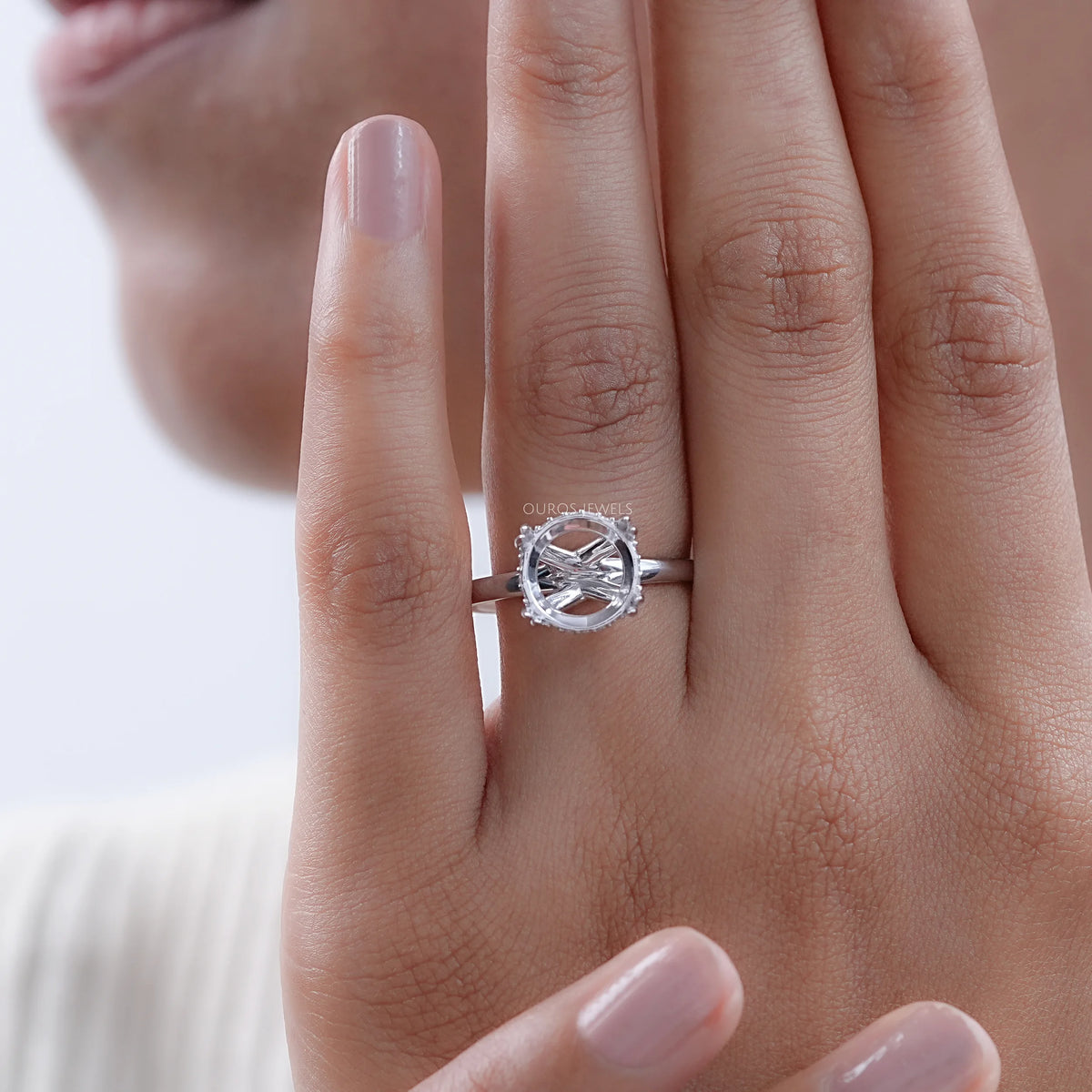 Round Shape Hidden Halo Semi Mount Engagement Ring Rings