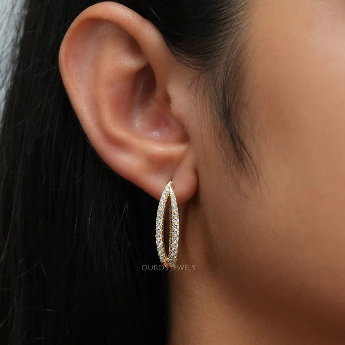 Pave Set Round Diamond Duo Hoop Earrings