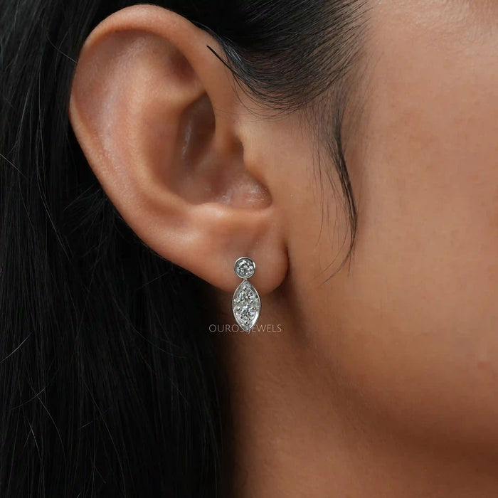 [A Women wearing Teardrop Round Cut Drop Earrings]-[Ourso Jewels]
