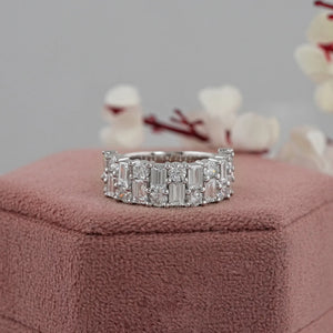 Lab Diamond Double Row Half Eternity Wedding Band