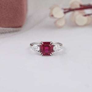 Ruby And Diamond Three Stone Ring