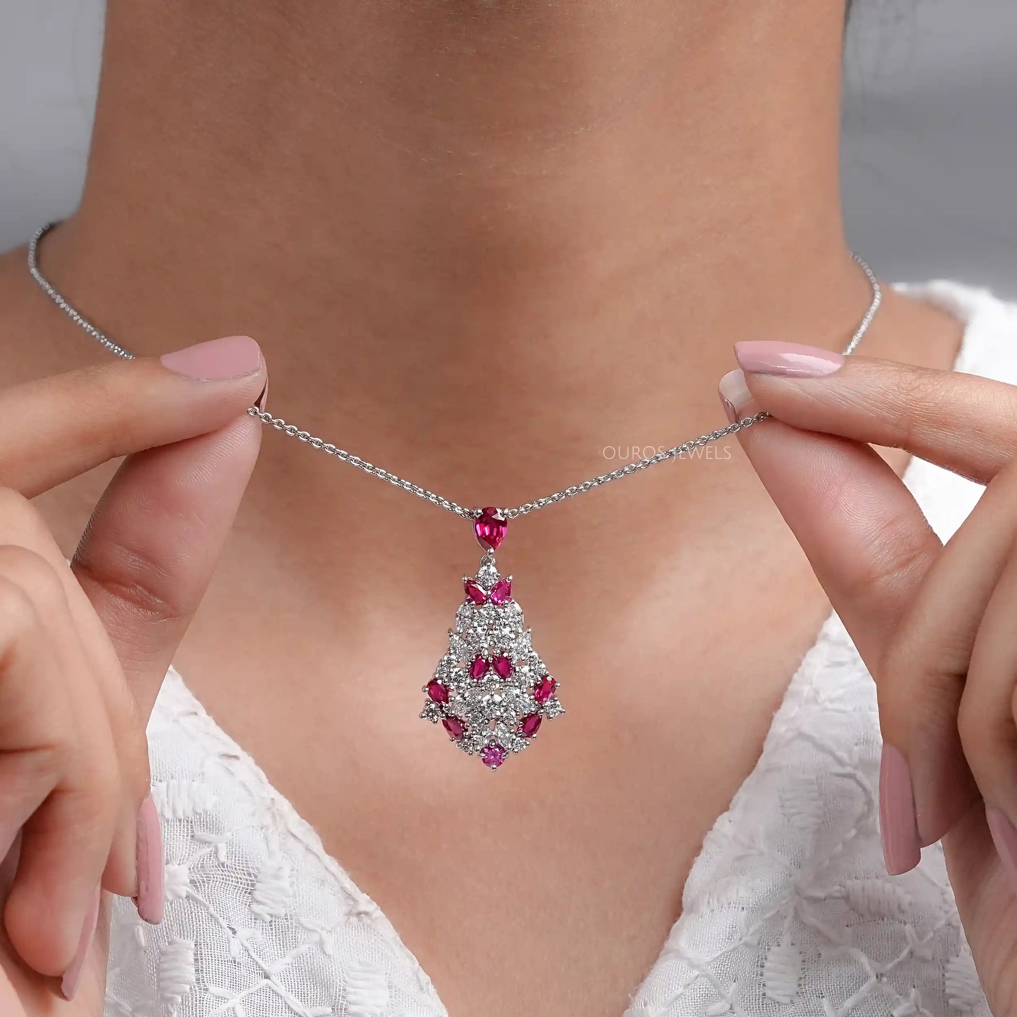 Pink Ruby Gemstone Cluster Pendant