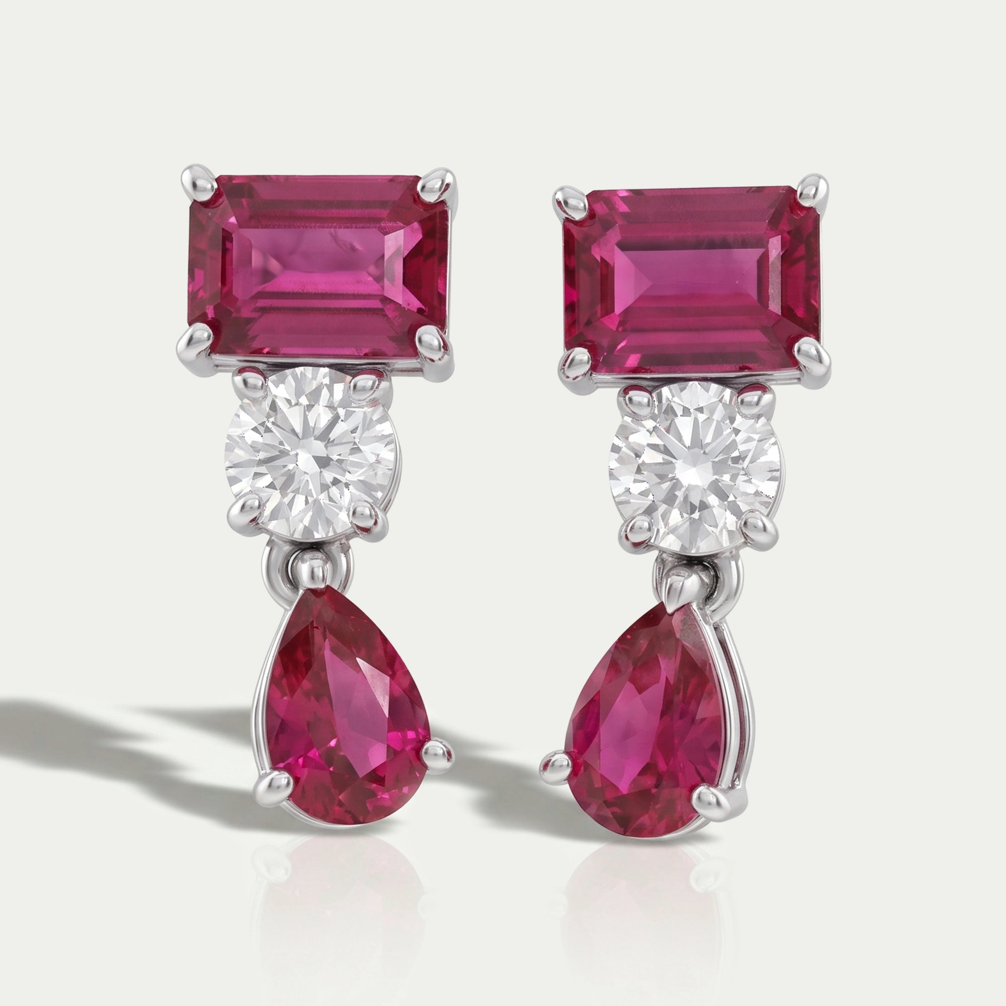 Ruby Emerald And Pear Gemstone Drop Earrings