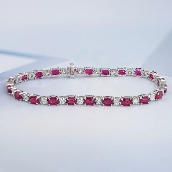 Pink Oval Lab-Created Ruby Tennis Bracelet