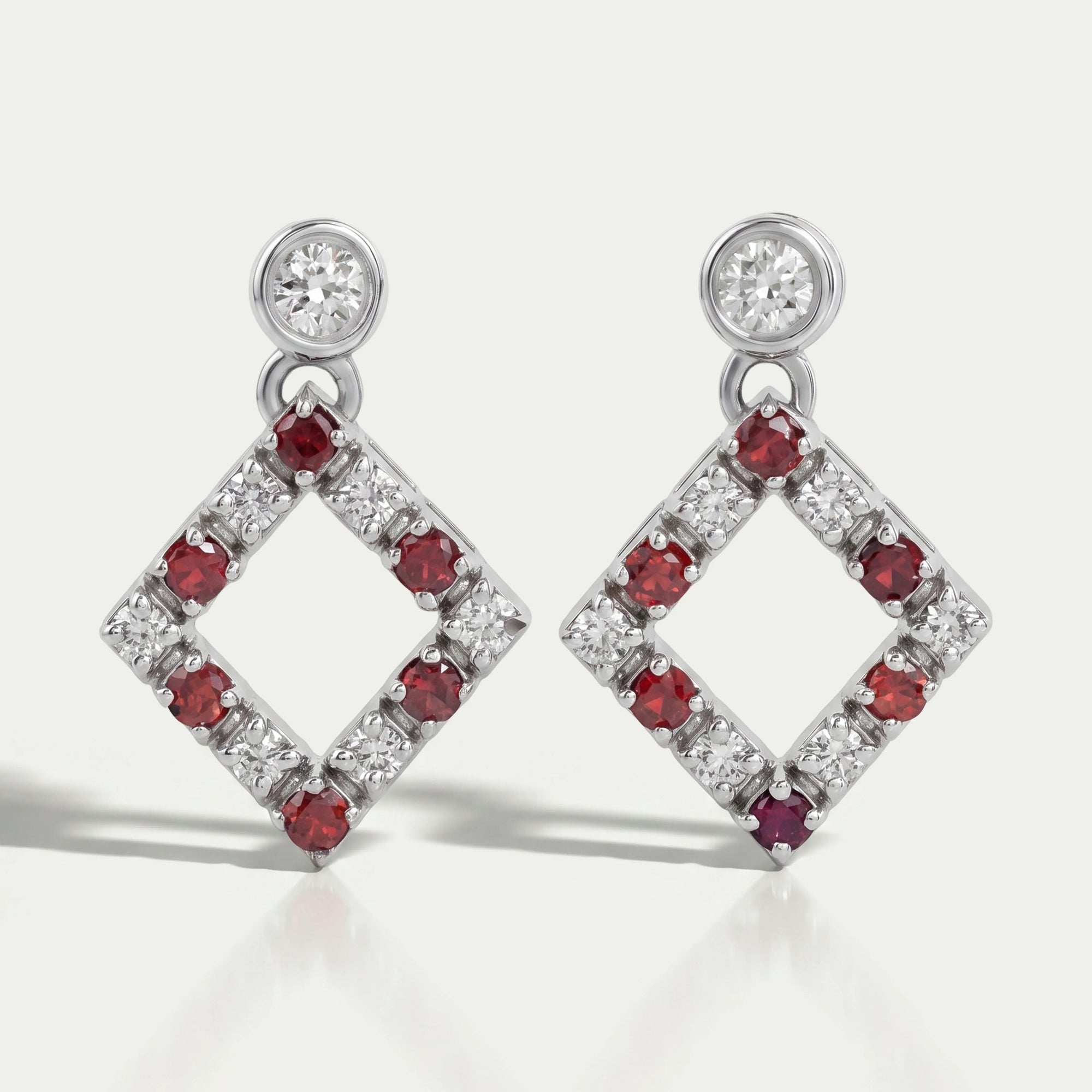 Bezel Set Round Ruby Gemstone Accent Drop Earrings 