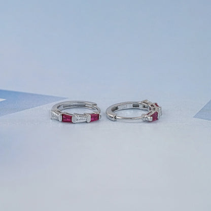 Ruby Tapered Baguette And Lab Diamond Hoop Earrings Earrings