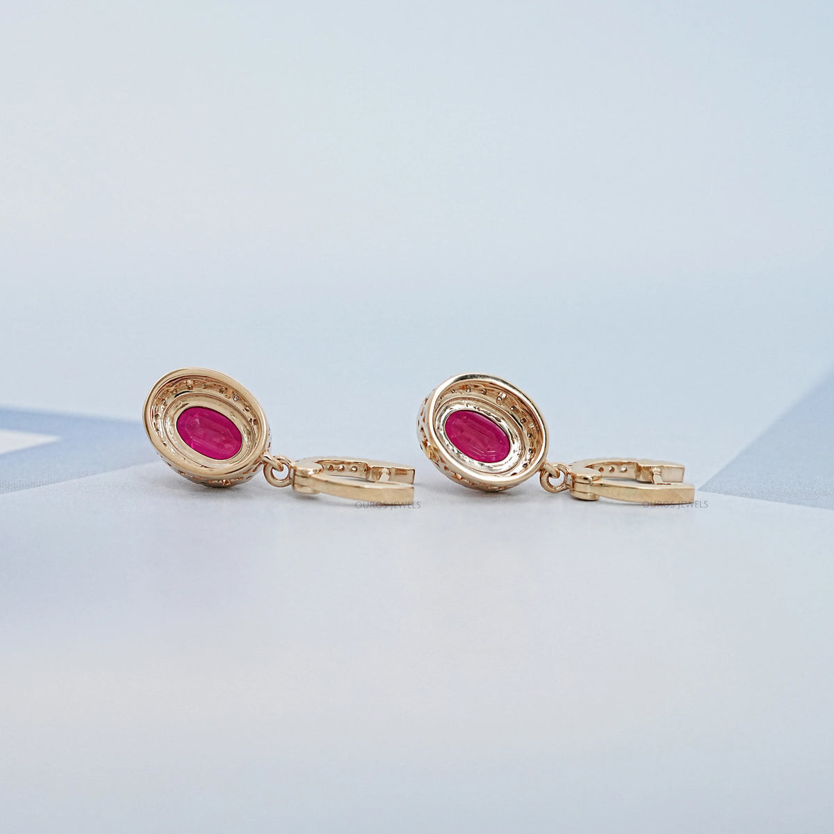 Ruby Oval Cut Halo Drop Dangle Earrings Earrings