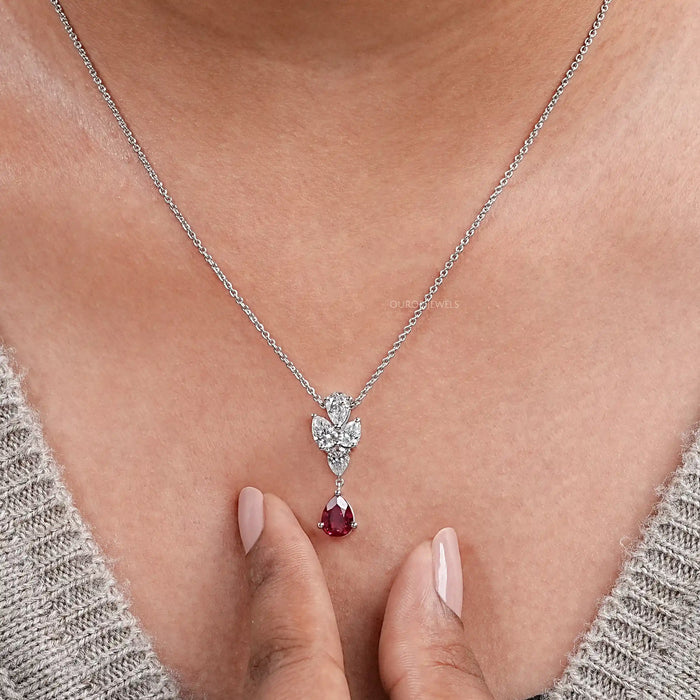 Pear Cut Ruby Drop Necklace