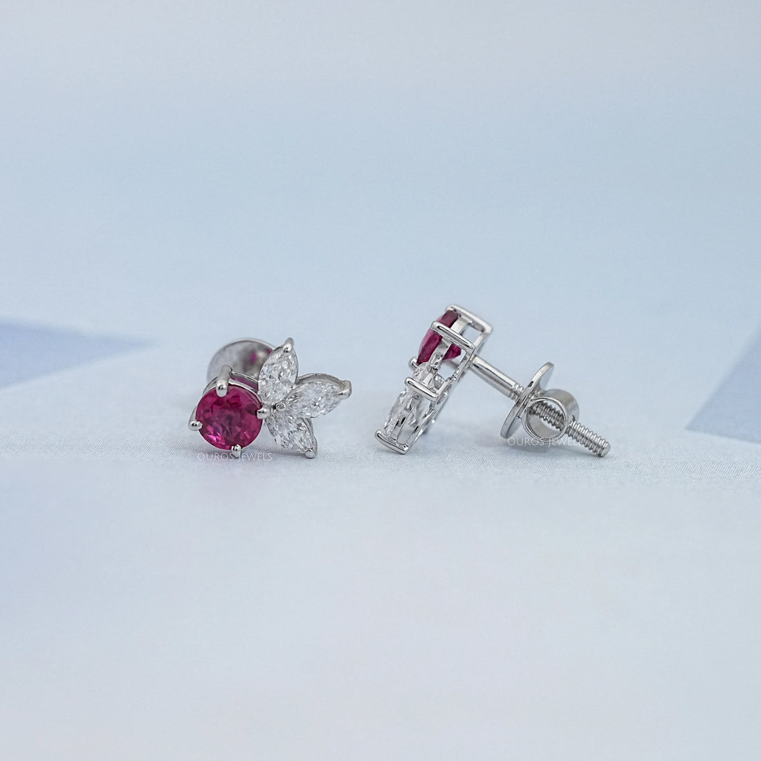 Ruby Round And Marquise Lab Diamond Stud Earrings Earrings
