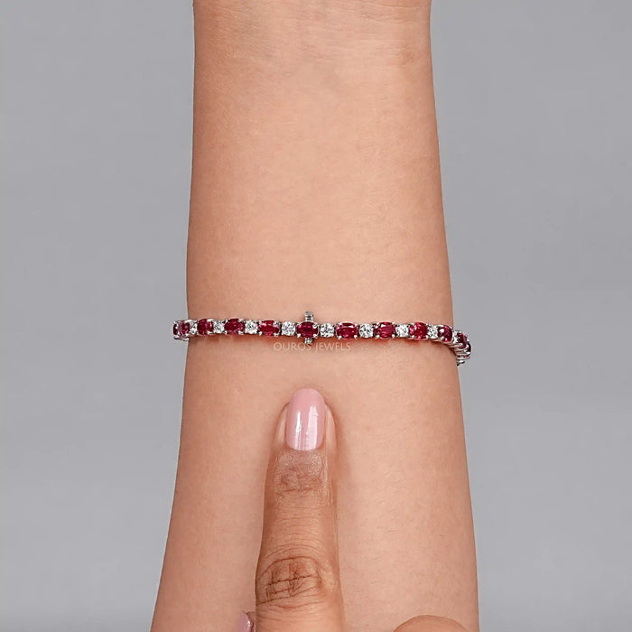 Pink Oval Lab-Created Ruby Tennis Bracelet