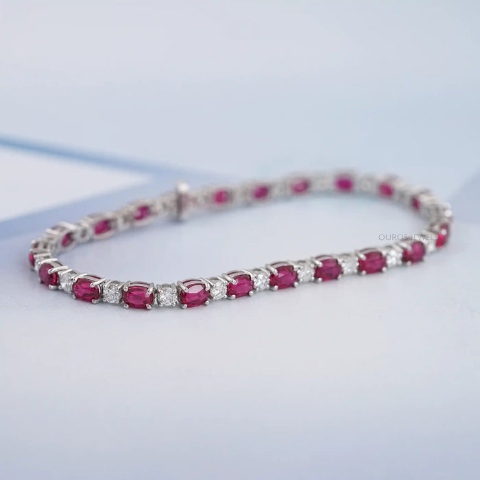 Pink Oval Lab-Created Ruby Tennis Bracelet