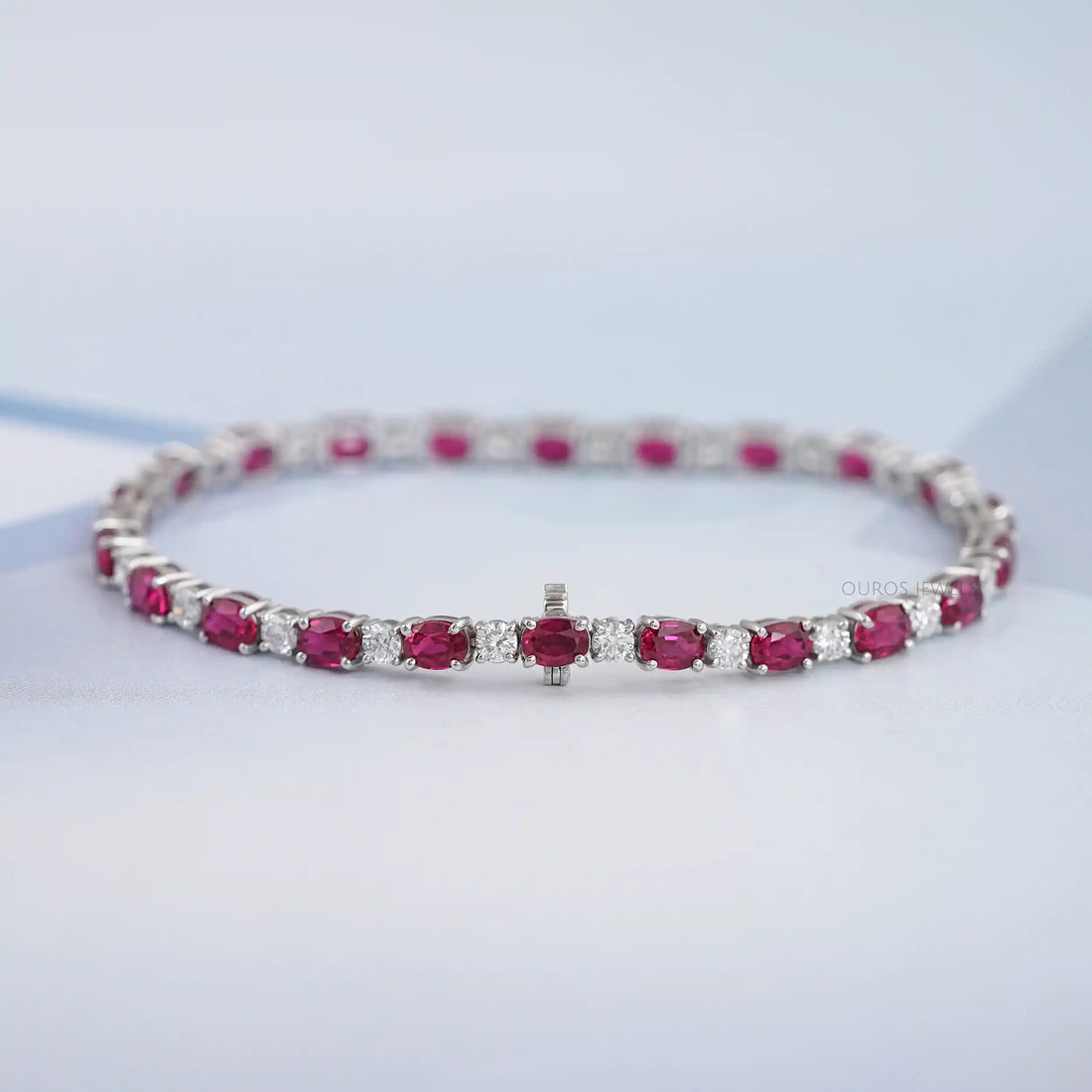 Ruby Oval Gemstone Tennis Bracelet