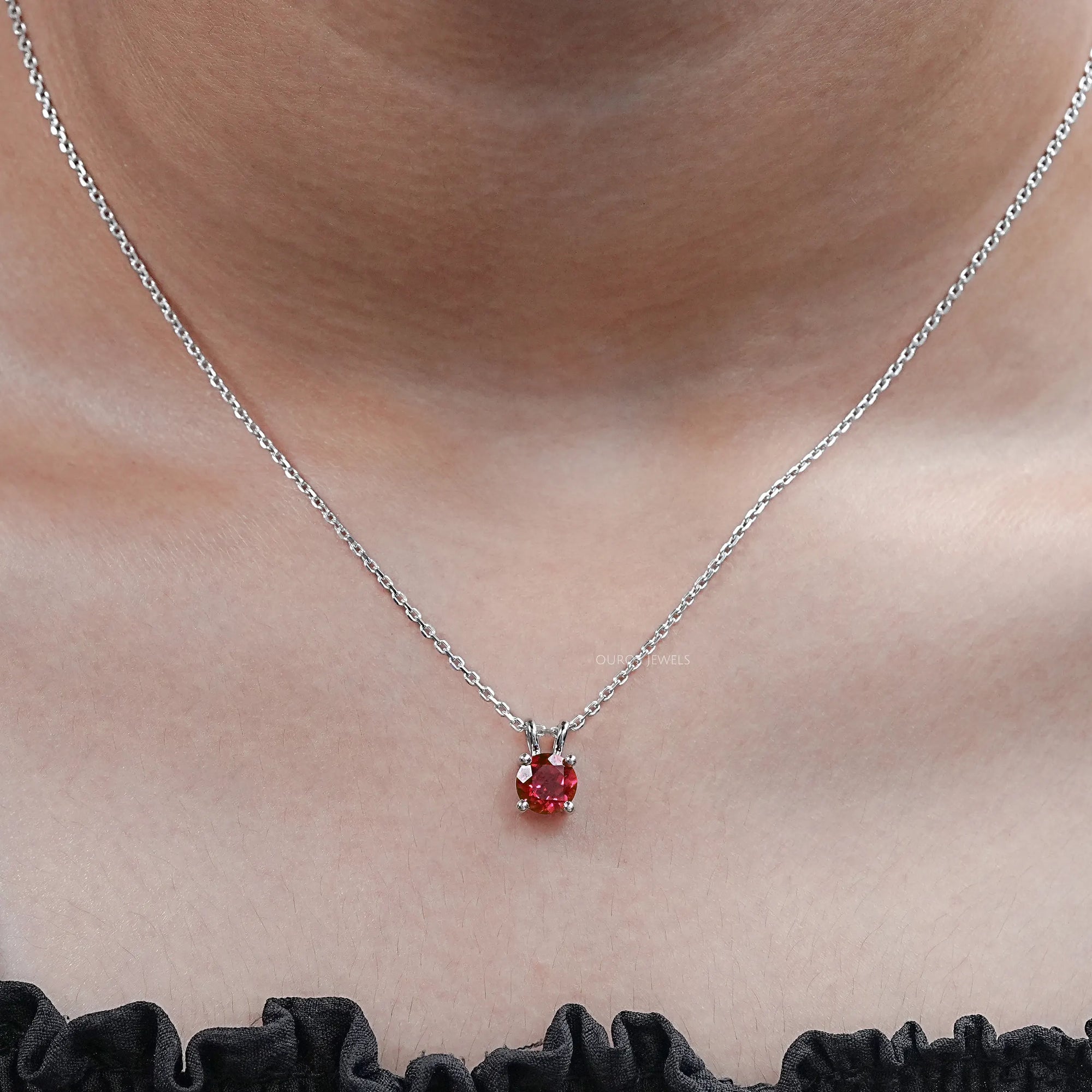 Round Shape Solitaire Lab Gemstone Pendant Necklaces