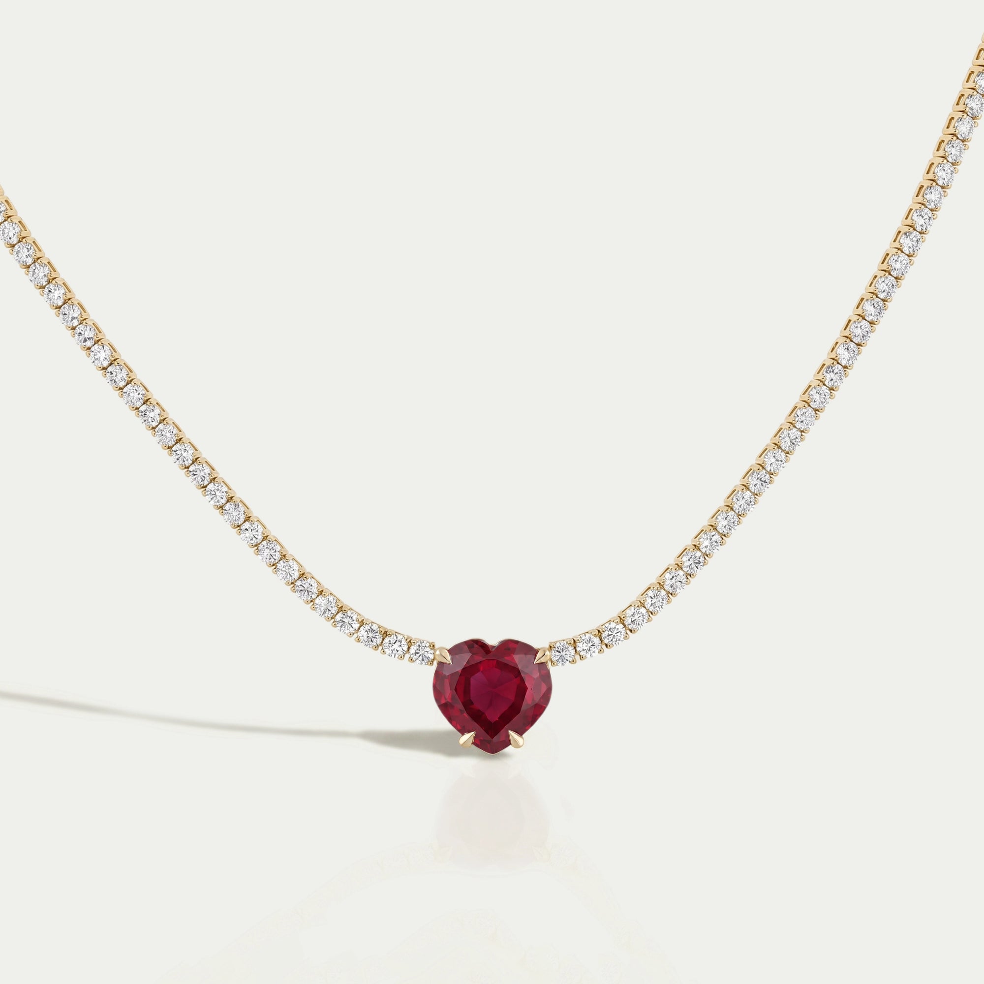 Ruby Heart And Round Diamond Tennis Necklace
