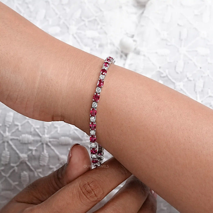 Pink Oval Lab-Created Ruby Tennis Bracelet