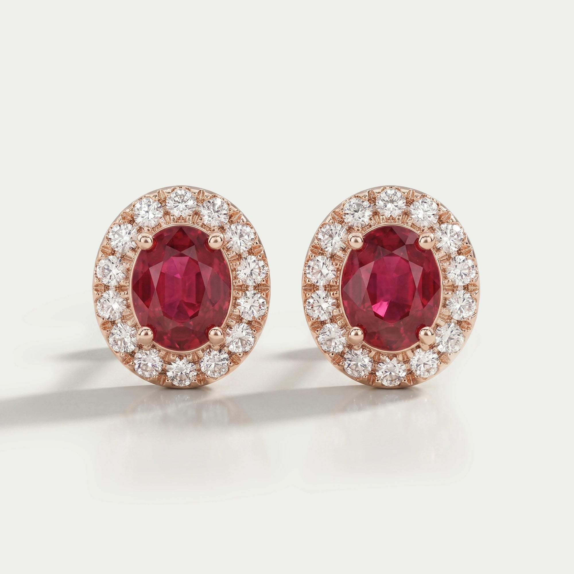 Ruby Oval Gemstone Halo Set Stud Earring