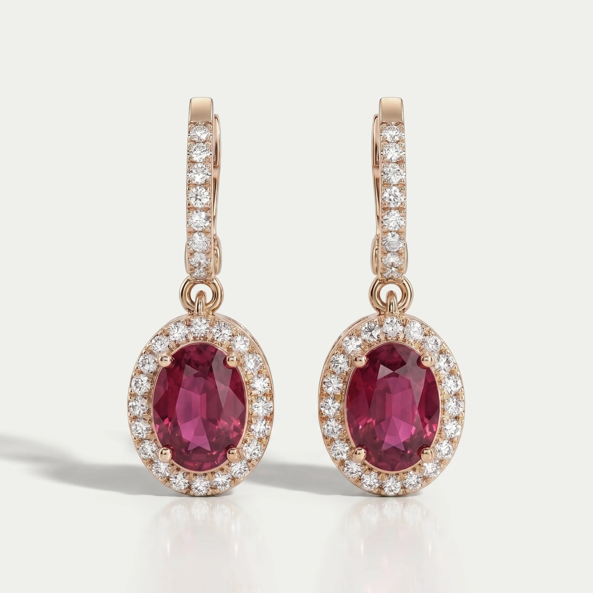 Ruby Oval Cut Halo Drop Dangle Earrings