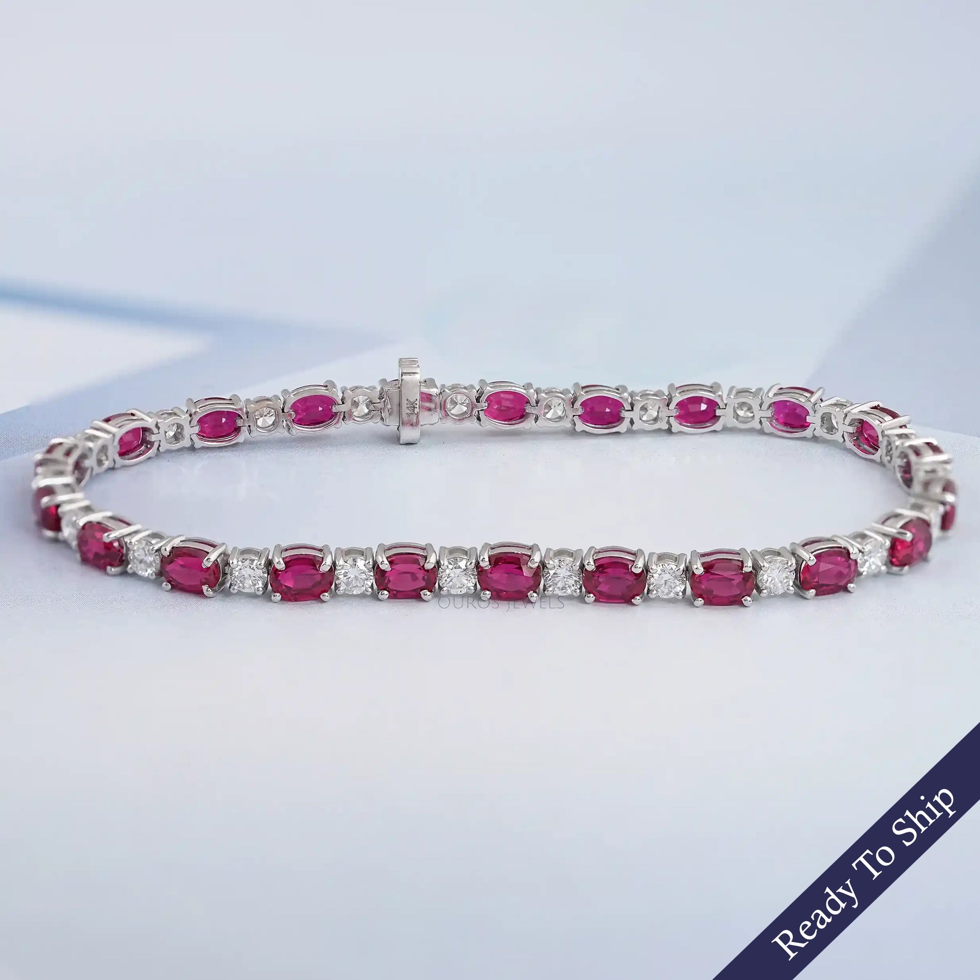 Ruby Oval Gemstone Tennis Bracelet