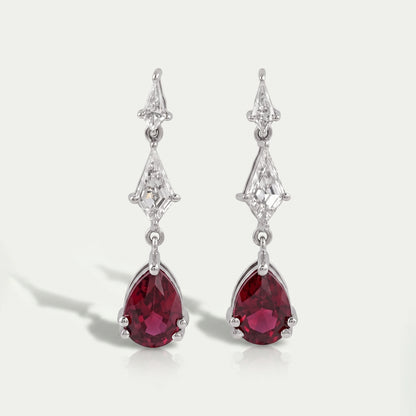 Dangling Kite Cut And Pear Shape Ruby Drop Earrings