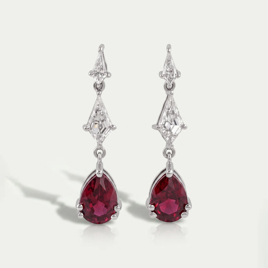 Dangling Kite Cut And Pear Shape Ruby Drop Earrings
