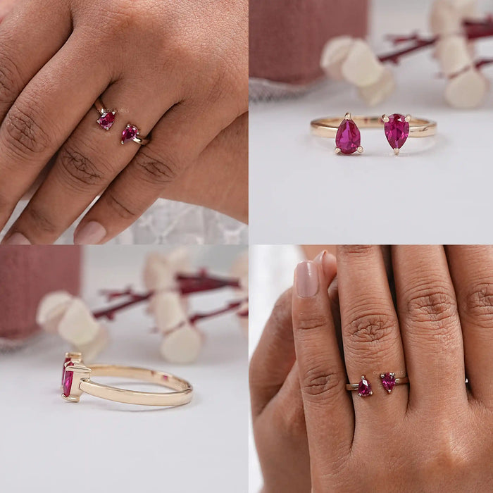 pear gemstone two stone ring