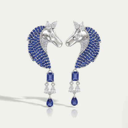 Sapphire Lab Gemstone Unicorn Antique Earrings