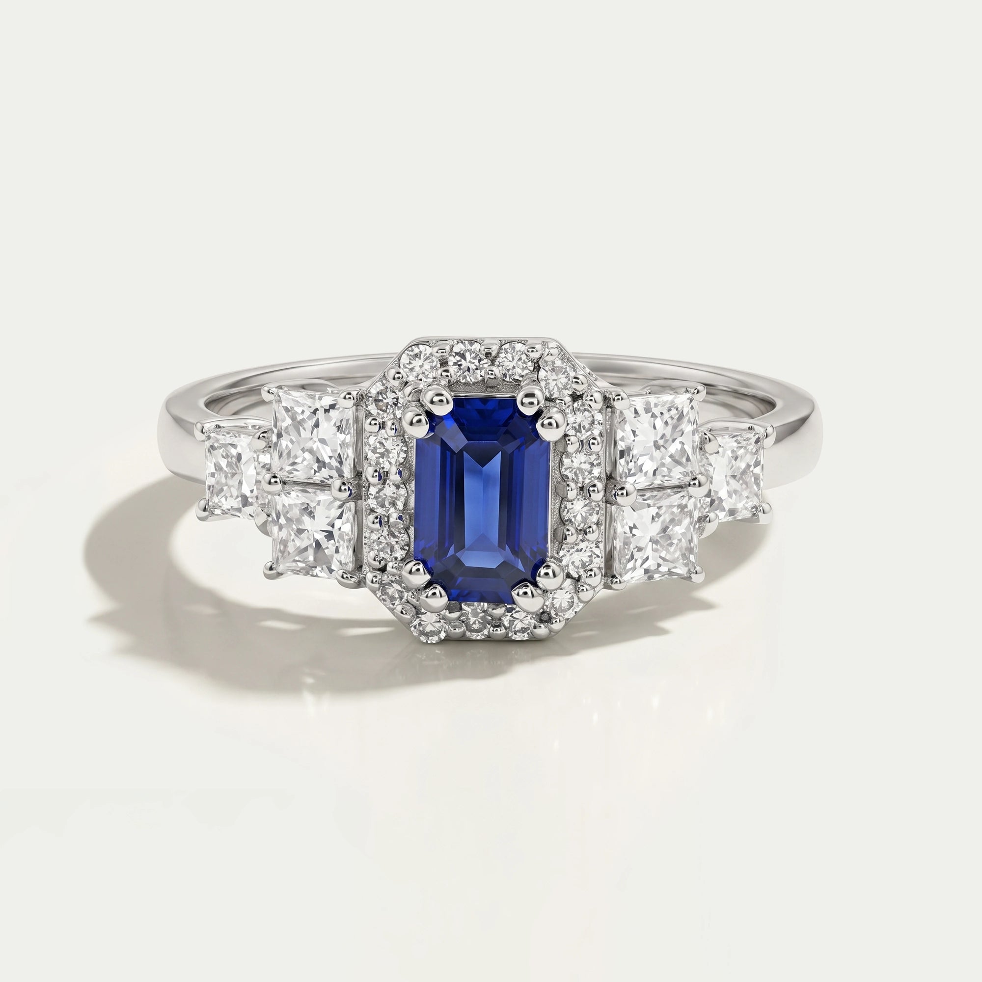 Emerald Sapphire Halo Engagement Ring 