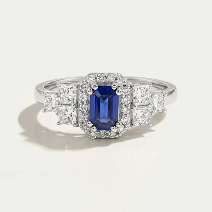 Emerald Sapphire Halo Engagement Ring 