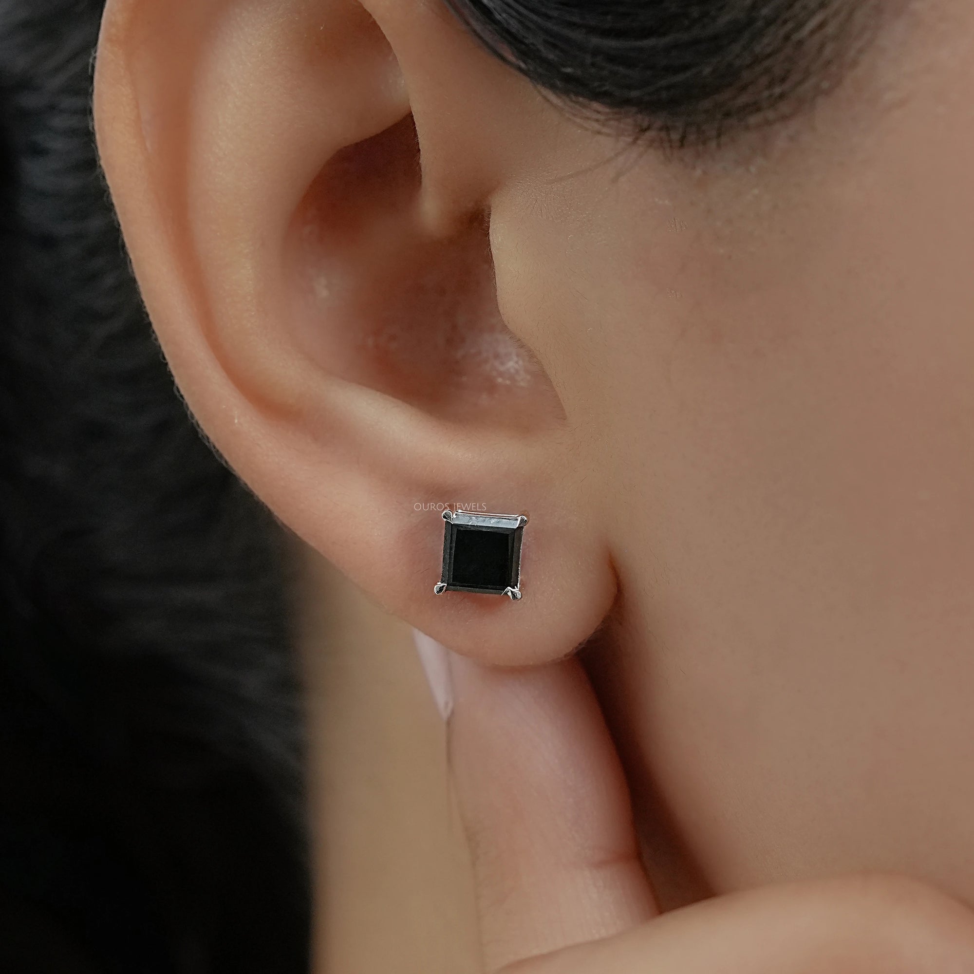 Salt Pepper Princess Cut Stud Earrings