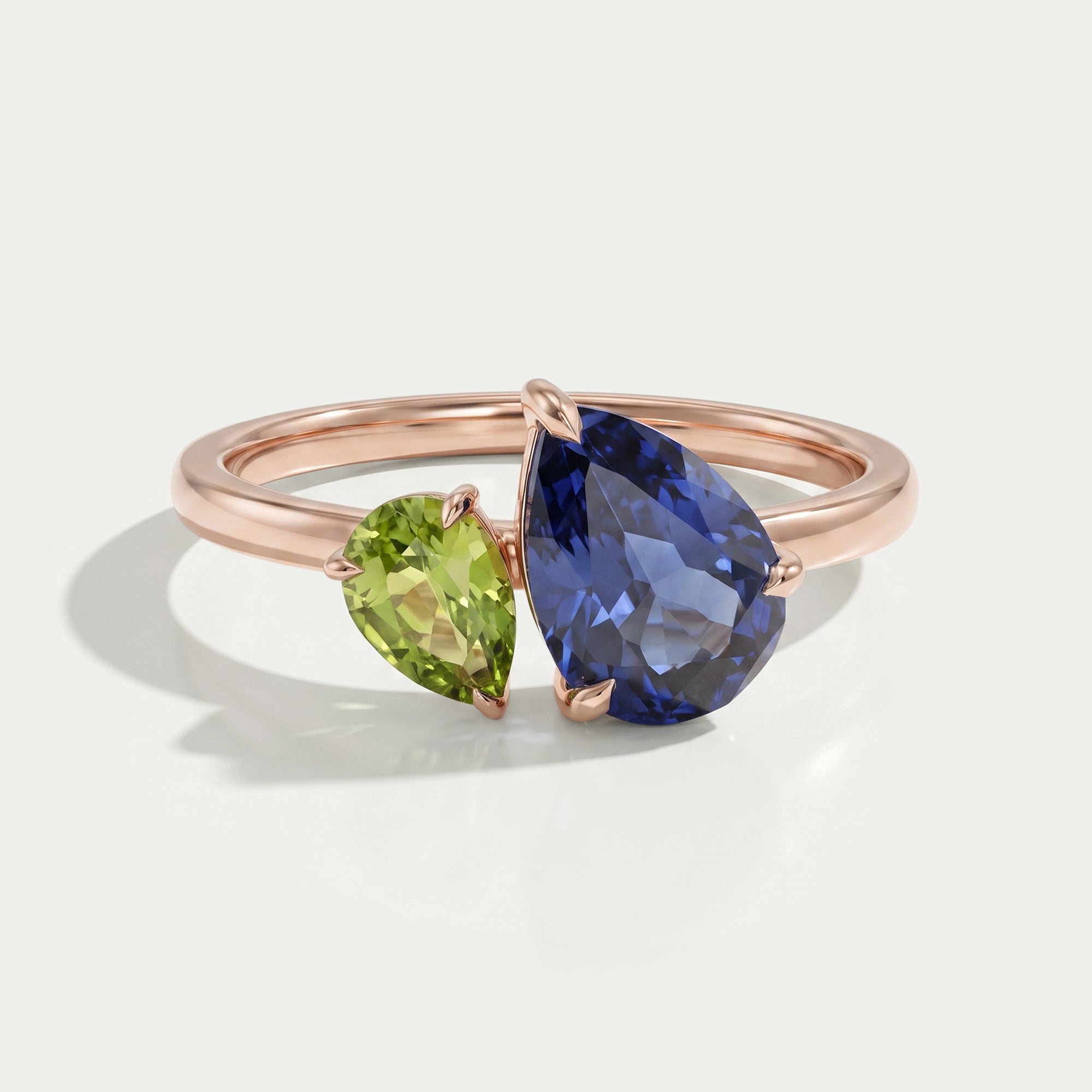 Sapphire And Green Pear Gemstone Toi Et Moi Ring